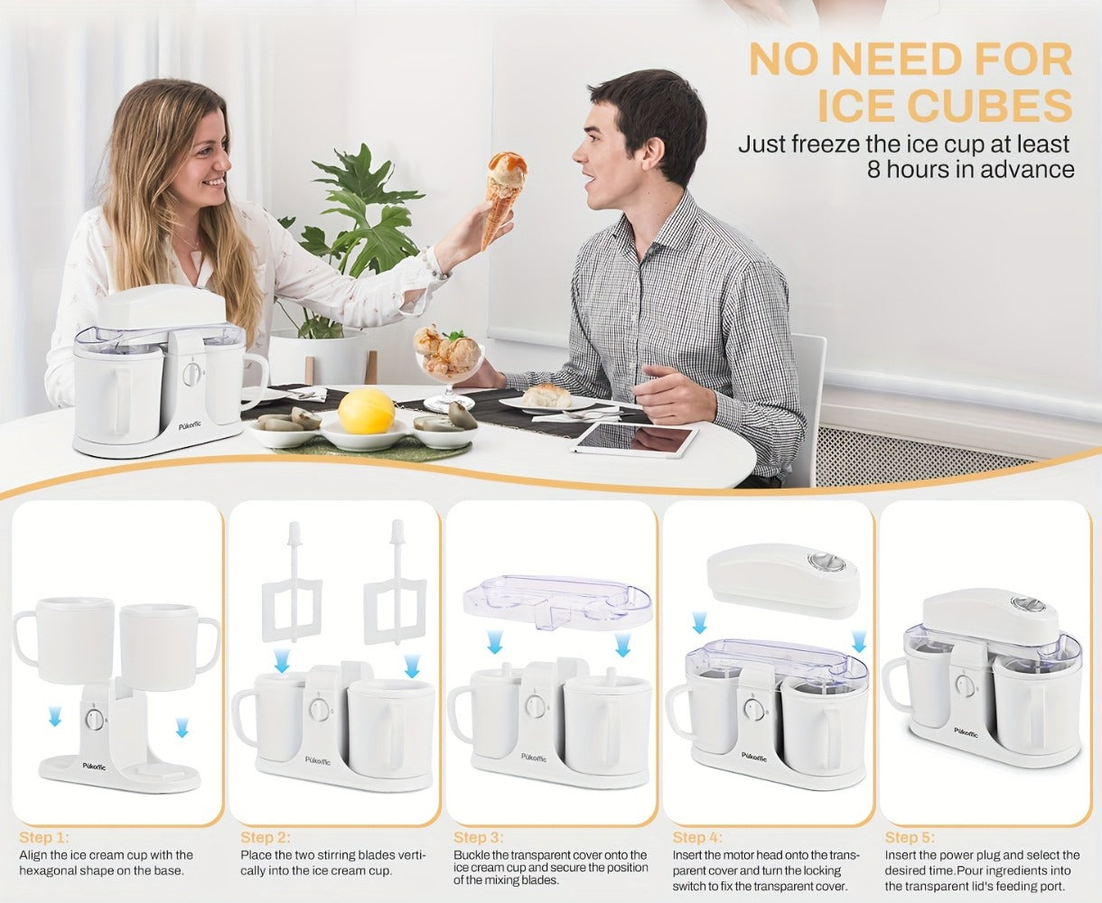 Ice Cream Maker Machine Dual Cup Self-Freezing, Make 2 Flavors Homemade Ice Cream Sorbet Frozen Yogurt at Once