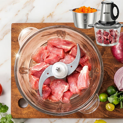 Electric Food Chopper with 2 Bowls & 2 Blades, Multi-Function Food Processor, Meat Grinder & Vegetable Chopper for Meats