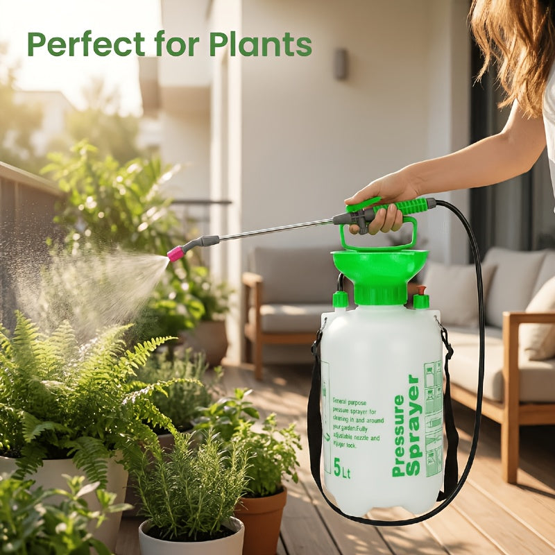 Garden Pressure Sprayer 1.32 Gallon Hand Pump Sprayer with Shoulder Strap Adjustable Nozzle for Plant Watering Lawn Care Pest Control