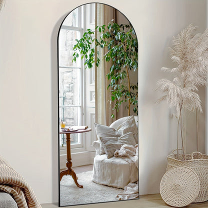 Full-Length Floor Mirror in 59 × 16 or 64 × 21 Inch Arched and Rectangular Black or Gold Frame Options