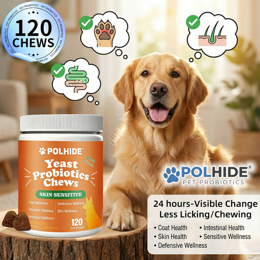 Probiotic Chews for Dogs 120 Count 90-Day Supply – Yeast & Gut Health Supplement, Soft Meat Flavor Chews for Coat