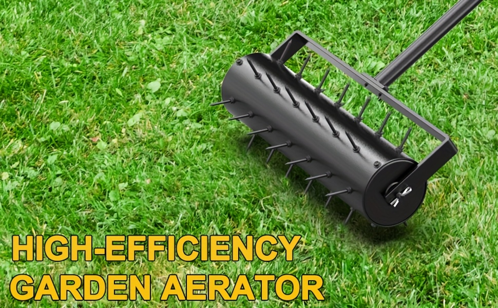 Lawn Punch Aerator 17" Heavy-Duty Metal Roller with Bearing Design, 60" Long Handle for Effortless Weeding & Aeration