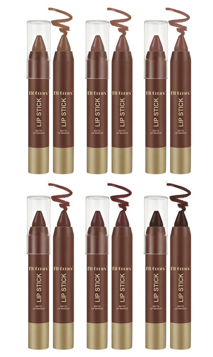 Lipstick Set, Fit Colors 6-Piece Matte Crayon Collection with Brown, Nude, Pink and Purple Colors