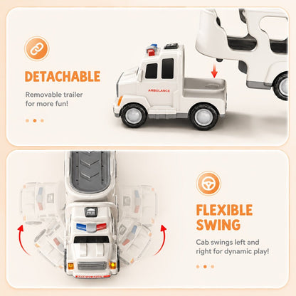 Ambulance Carrier Truck Toy Set 5-in-1 with Light & Sound for Kids Ages 3-8 with the Listed Color, Size or Set Options for Everyday Use