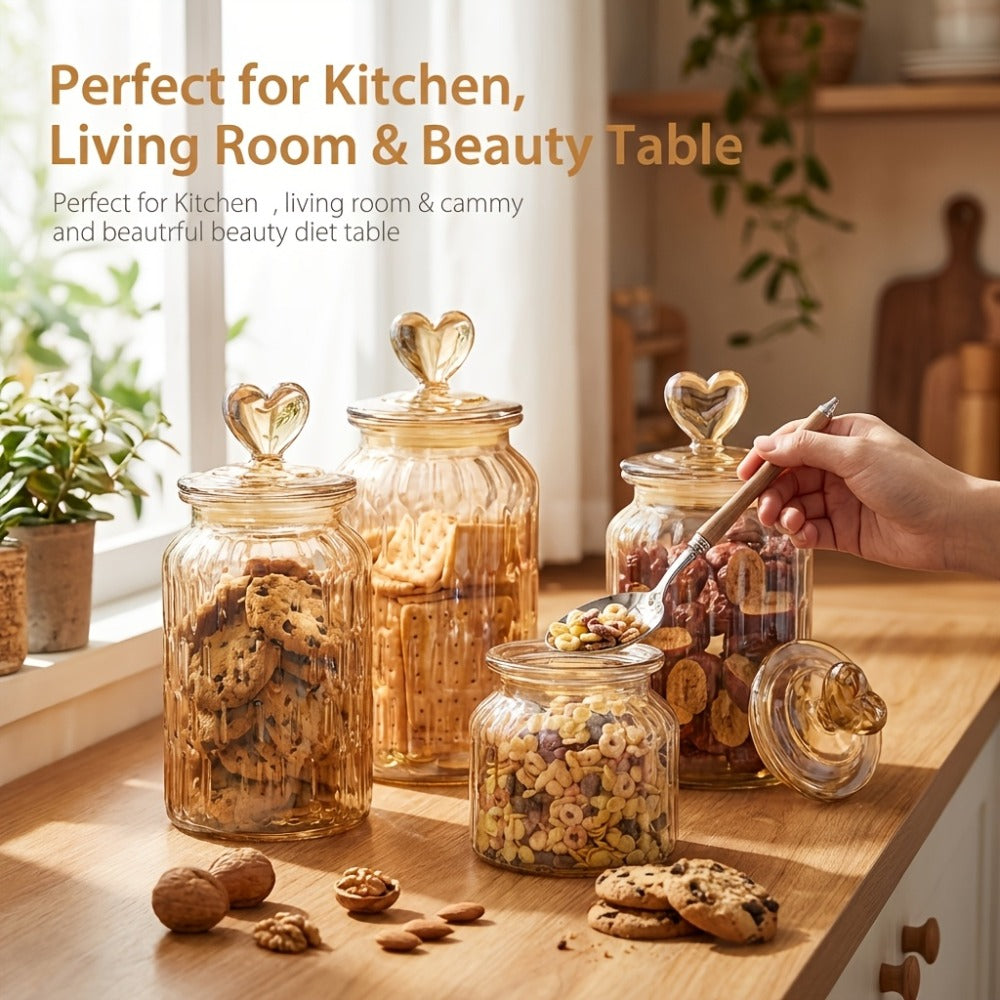 Airtight Glass Food Storage Jars with Clamp Lids 4-Set, 21.98oz & 47.34oz Clear Kitchen Canisters for Sugar