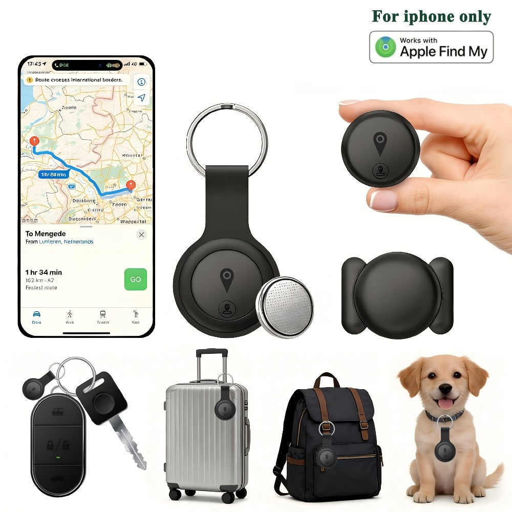 Round Black Smart Item Tracker with Keyring Holder, Two-Piece Case and Single 1pc Checkout