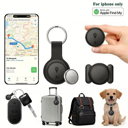 Round Black Smart Item Tracker with Keyring Holder, Two-Piece Case and Single 1pc Checkout
