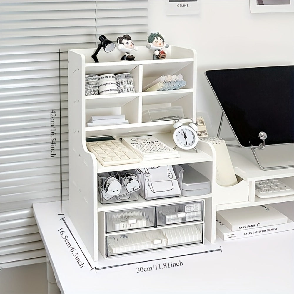 Desktop Storage Organizer with 11.81- or 19.69-Inch Six-Layer Rack and Locking Antler File Holder Options
