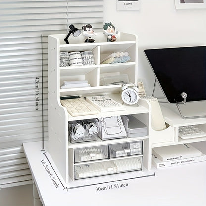 Desktop Storage Organizer with 11.81- or 19.69-Inch Six-Layer Rack and Locking Antler File Holder Options