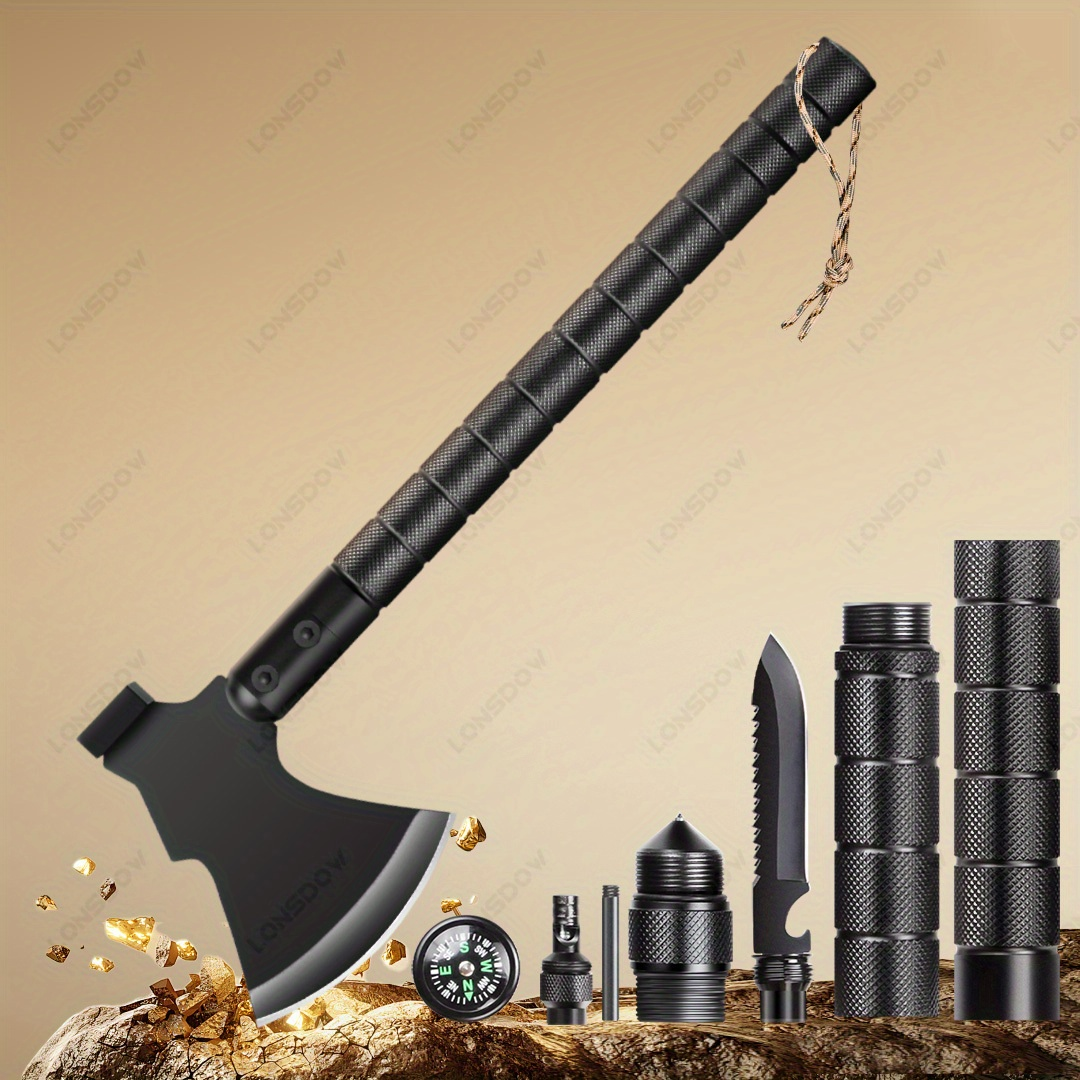 Multi-Tool Survival Hatchet with Hammer, Flint Fire Starter & Protective Sheath – Durable All-Purpose Axe for Camping, Hiking, Fishing