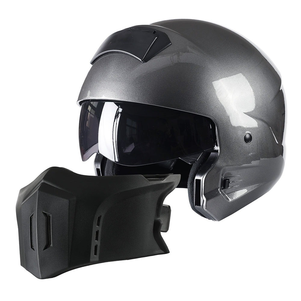 Motorcycle Helmet Convertible Full/Open-Face Shell with Detachable Mask, Smoked Shield, S-XL Sizes and Multiple Styles