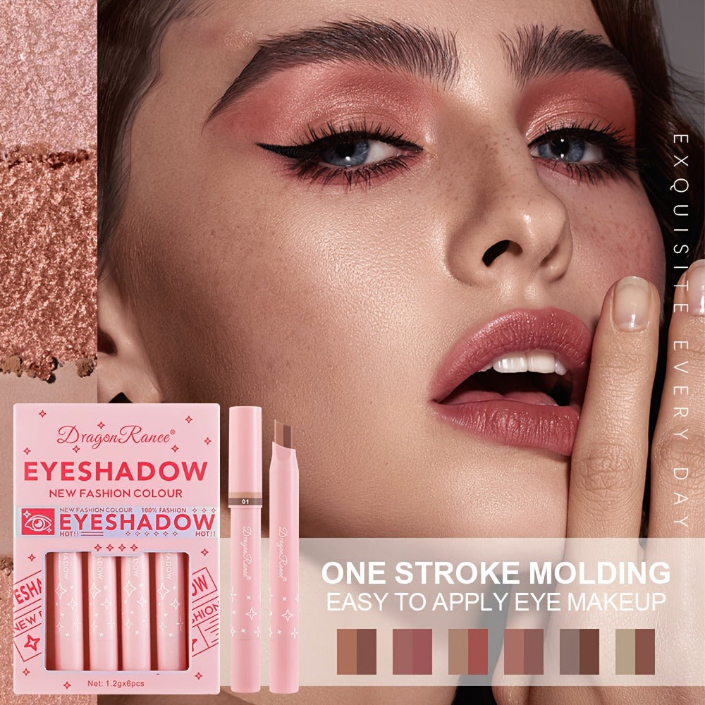 Dual-Color Eyeshadow Stick Set 6pcs Waterproof Two-Tone Eye Shadow Pencil, Smudge-Proof, Non-Fading