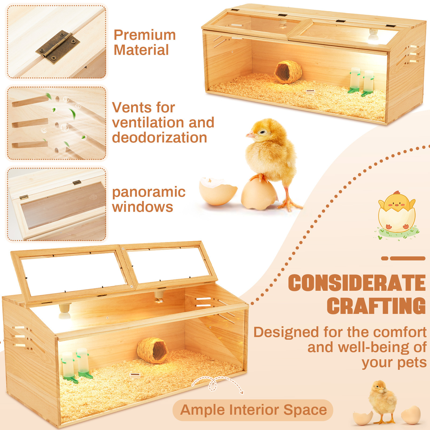 Brooder Box Kit 40x16x16 in for Chicks, Quail & Ducks, Indoor/Outdoor with Leg Stand, Sliding Door