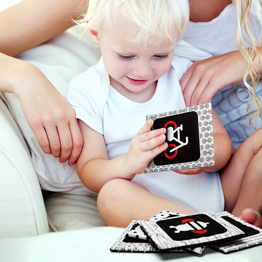 High Contrast Baby Flashcards 64 Cards Black White Red, Newborn Visual Stimulation Brain Development Montessori Learning Toy