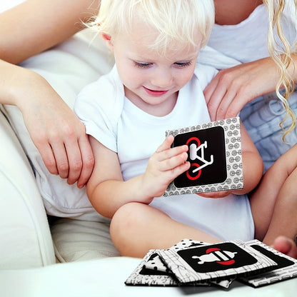 High Contrast Baby Flashcards 64 Cards Black White Red, Newborn Visual Stimulation Brain Development Montessori Learning Toy
