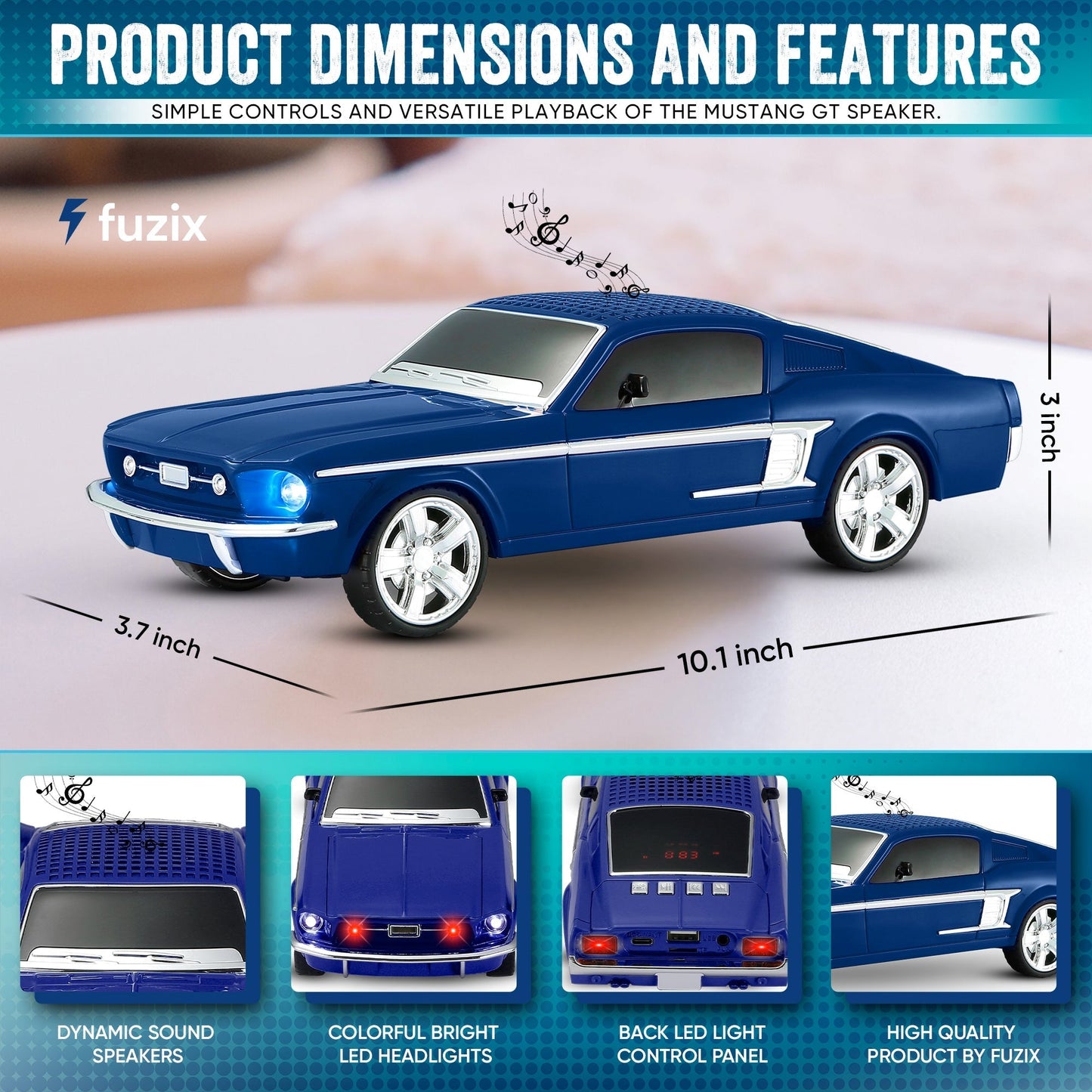 Fuzix WS-1967 Classic Car Bluetooth Speaker with LED Lights | Retro Replica Wireless Stereo, FM Radio, USB/TF/AUX, Built-in Mic