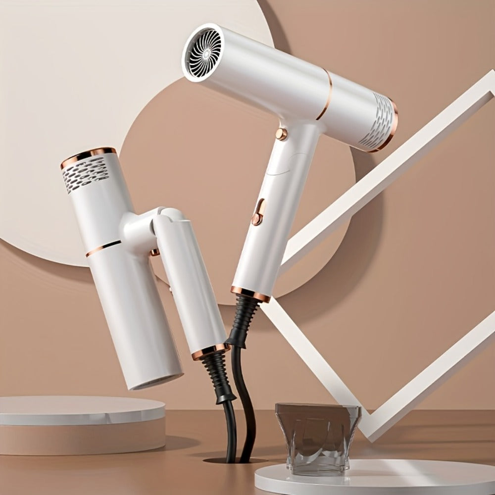 Foldable Hair Dryer with Storage Stand, Concentrator-Style Nozzle, Hot and Cold Air Labels and Four Colors