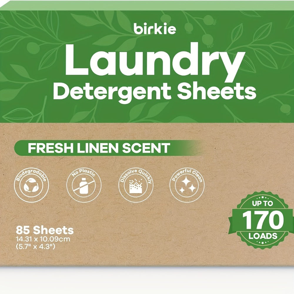 Laundry Detergent Sheets 170 Loads – 85 Sheets, Liquidless Eco-Friendly Washer Sheets, No Plastic Jug, Fresh Linen Scent