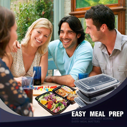 Meal Prep Containers 38oz Black Rectangular Disposable Bento Box Bulk Set - Stackable Food for Entryways, Bedrooms and Living Spaces