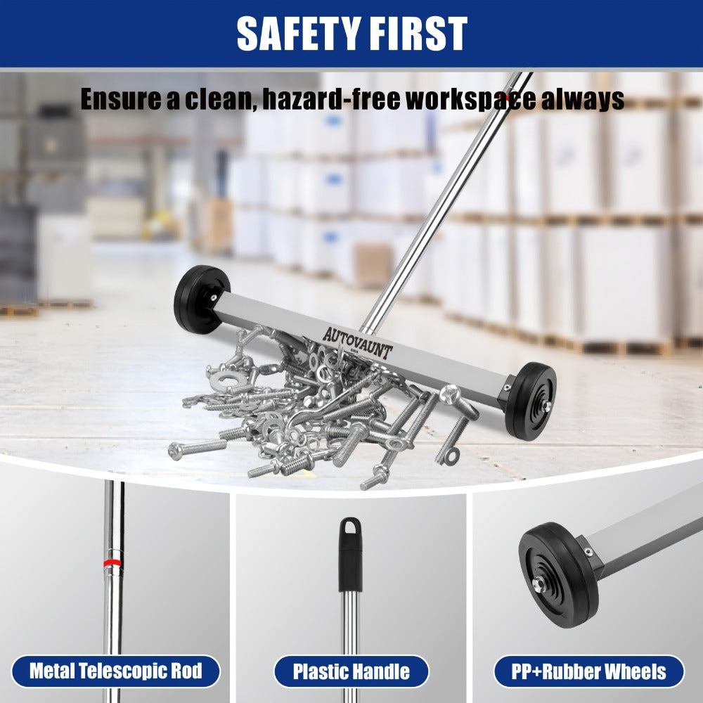 Rolling Magnetic Sweeper 17-Inch with Wheels – Heavy Duty 8.8lb Capacity Telescoping Adjustable Handle 15–38 Inch Picks Up Screws Nails Nuts