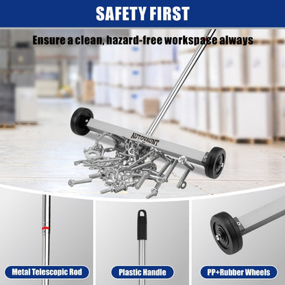 Rolling Magnetic Sweeper 17-Inch with Wheels – Heavy Duty 8.8lb Capacity Telescoping Adjustable Handle 15–38 Inch Picks Up Screws Nails Nuts
