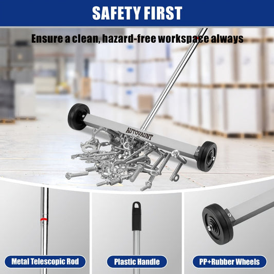 Rolling Magnetic Sweeper 17-Inch with Wheels – Heavy Duty 8.8lb Capacity Telescoping Adjustable Handle 15–38 Inch Picks Up Screws Nails Nuts