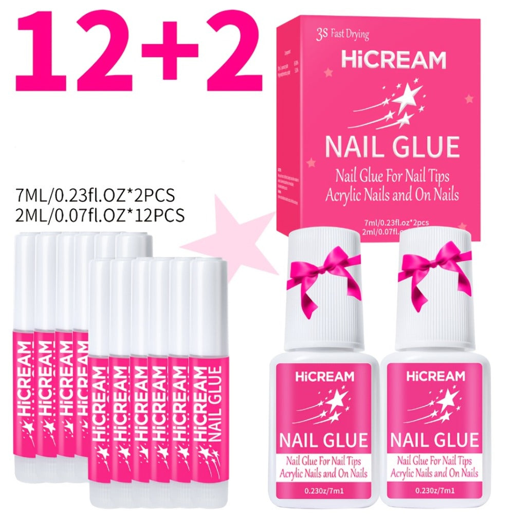 Acrylic Nail Glue Set 14 Pcs No Lamp Quick Dry Super Strong Bond – 12×2ml + 2×7ml Bulk Pack for Press On Nails, Fake Nails