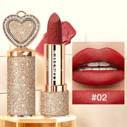Matte Lipstick Heart-Shaped Design 24H Long-Lasting Velvet Finish – Transfer-Resistant Highly Pigmented Buildable Lip Color