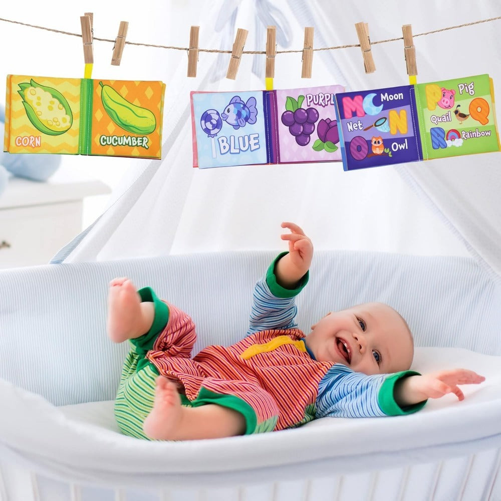 Baby Cloth Books Set of 12, Crinkle Fabric Bath & Sensory Books for Infants & Toddlers, Touch-and-Feel Early Learning First Books