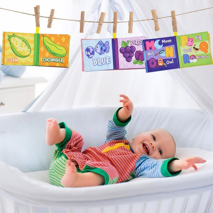 Baby Cloth Books Set of 12, Crinkle Fabric Bath & Sensory Books for Infants & Toddlers, Touch-and-Feel Early Learning First Books