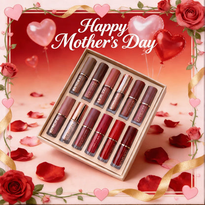 Liquid Lipstick Set 12 Pcs Velvet Matte, Non-Transfer Shimmer & Nude Shades in Elegant Book-Style Gift Box
