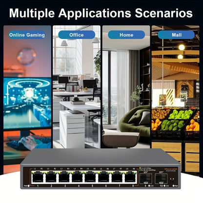 10-Port 2.5G Network Switch with 10G SFP+ Uplink - Fanless Metal Unmanaged Ethernet Switch, 8x 2.5GbE RJ45