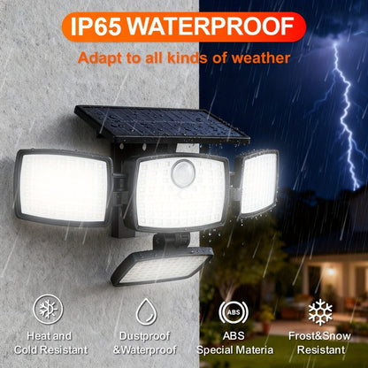 Solar Outdoor Motion Sensor Light 4-Head 3000LM, 270° Wide Angle, 3 Modes, Remote Control for Garden, Pathway and Patio Lighting