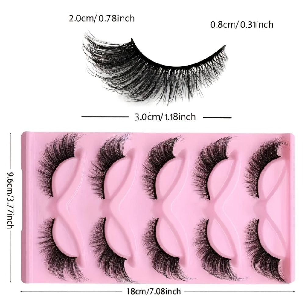 Wispy Cat-Eye False Eyelashes, 30-Piece Pack with Clear Bands in Stacked Pink Storage Trays