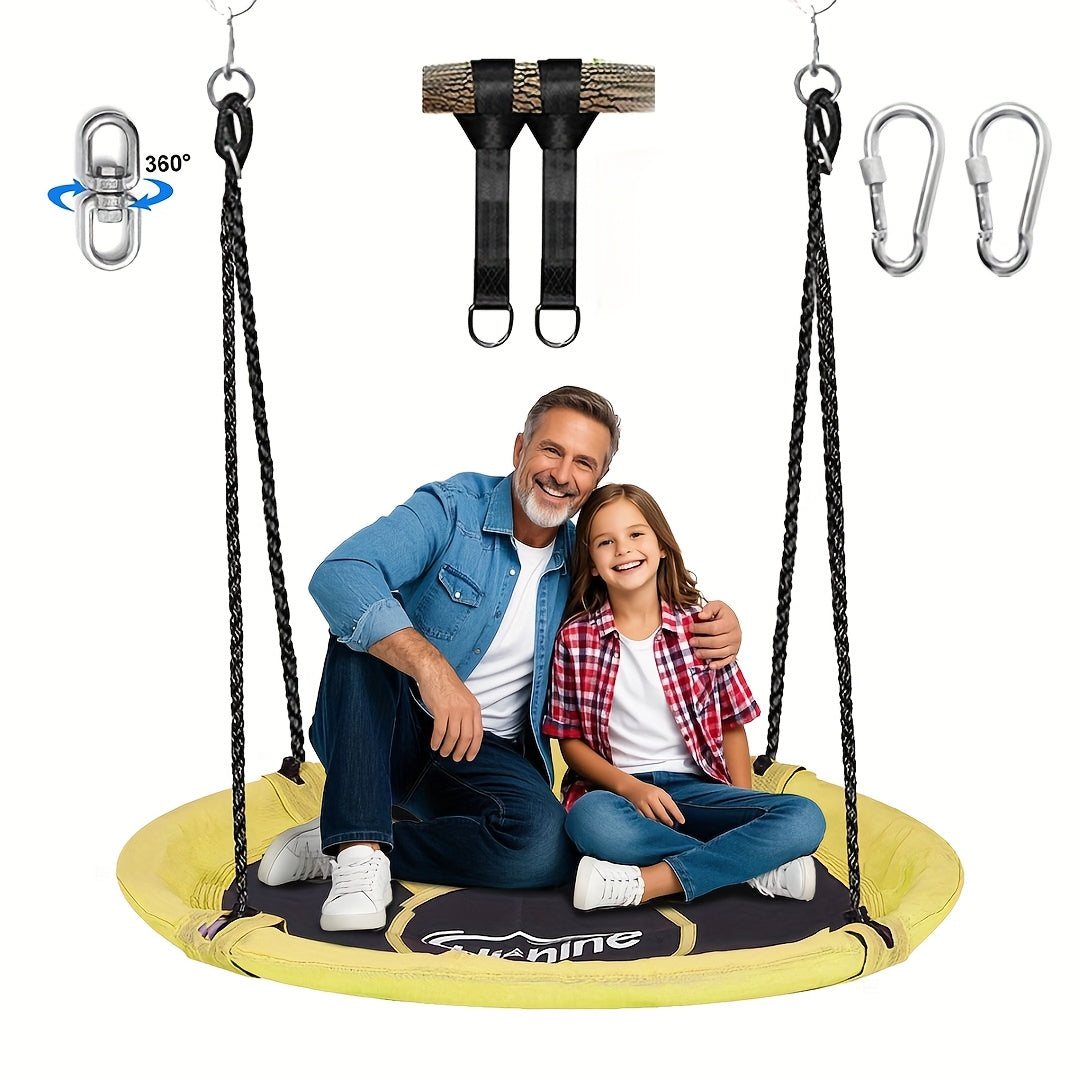 43 Inch Saucer Swing for Kids Outdoor, 360° Spinning Nest Swing with Swivel, Adjustable Ropes & Hanging Straps for Tree or Swing Set