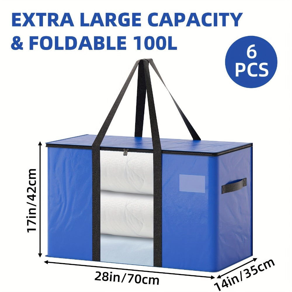 Storage Bag Set, Blue Extra-Large Moving Organizers in 6-Piece 26.42-Gallon or 16-Piece Options with Zippers and Handles