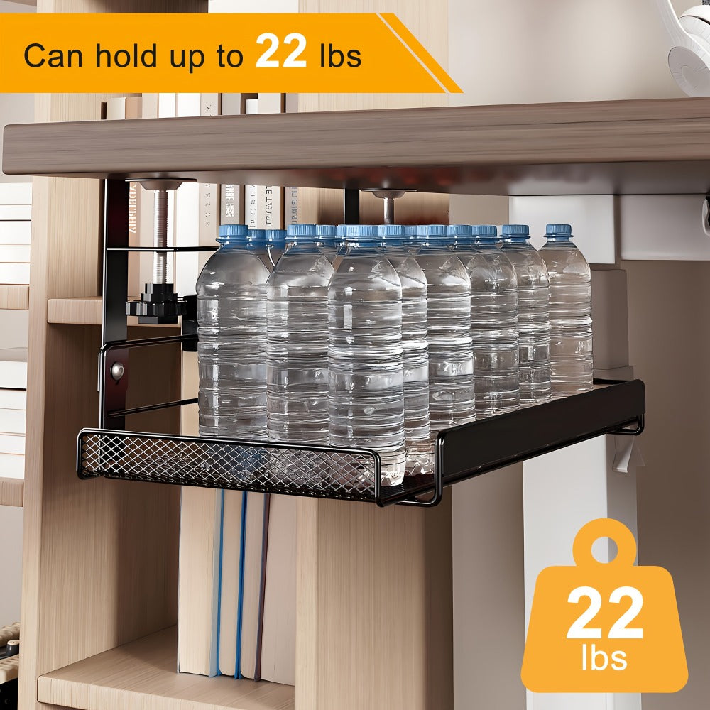 Clamp-On Cable Management Tray No Drill, Under Desk Wire Organizer Alloy Steel Mesh Holds, Fits 0.4"-2.4" Desks