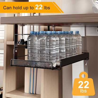 Clamp-On Cable Management Tray No Drill, Under Desk Wire Organizer Alloy Steel Mesh Holds, Fits 0.4"-2.4" Desks