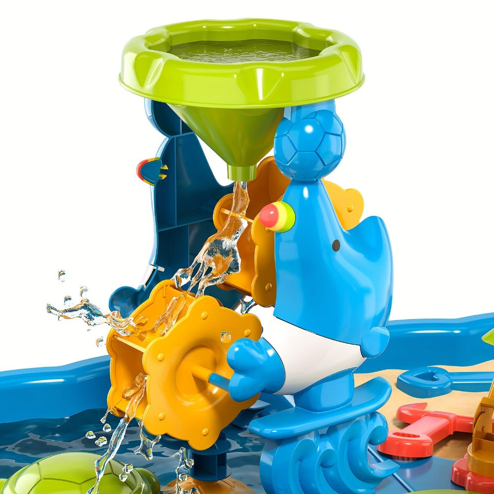 4-in-1 Sand & Water Table for Toddlers & Kids, Outdoor Sensory Play Sandbox Activity Table with Beach Toys