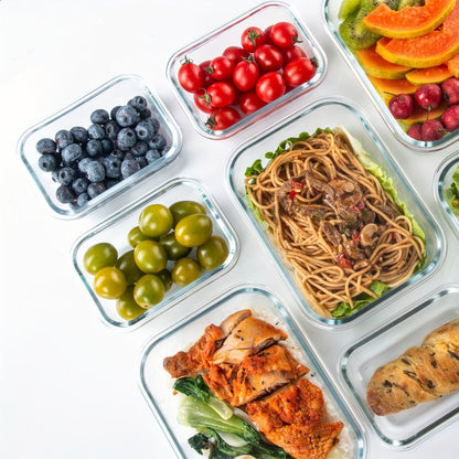 Glass Meal Prep Containers 16 Piece Set (8 Lids + 8 Containers) - Borosilicate Glass Food Storage with Leak Proof Lids