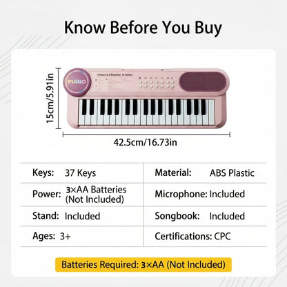 Kids Electronic Keyboard Piano 37 Keys with Microphone, Multi-Function Musical Instrument Toy for Children
