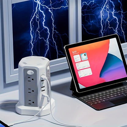 Surge Protector Power Strip Tower 17-in-1 with 12 AC Outlets, 4 USB-A, USB-C PD 18W and Four Group Switches