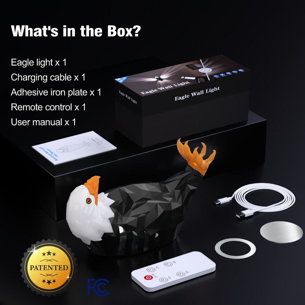 Eagle LED Wall Lamp, Colorful Ambient Night Light with Motion Sensor, Rechargeable Battery