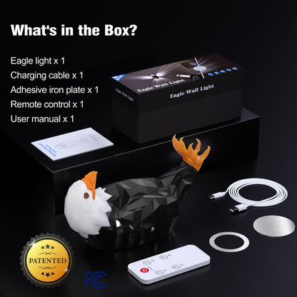 Eagle LED Wall Lamp, Colorful Ambient Night Light with Motion Sensor, Rechargeable Battery