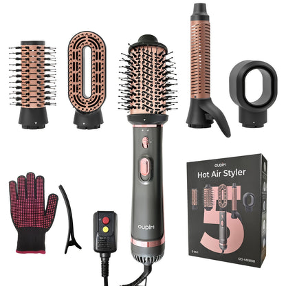 5-in-1 Hot Air Styling Comb Set Negative Ion Hair Dryer Brush with 5 Interchangeable Heads, for Home, Travel and Salon Hair Styling