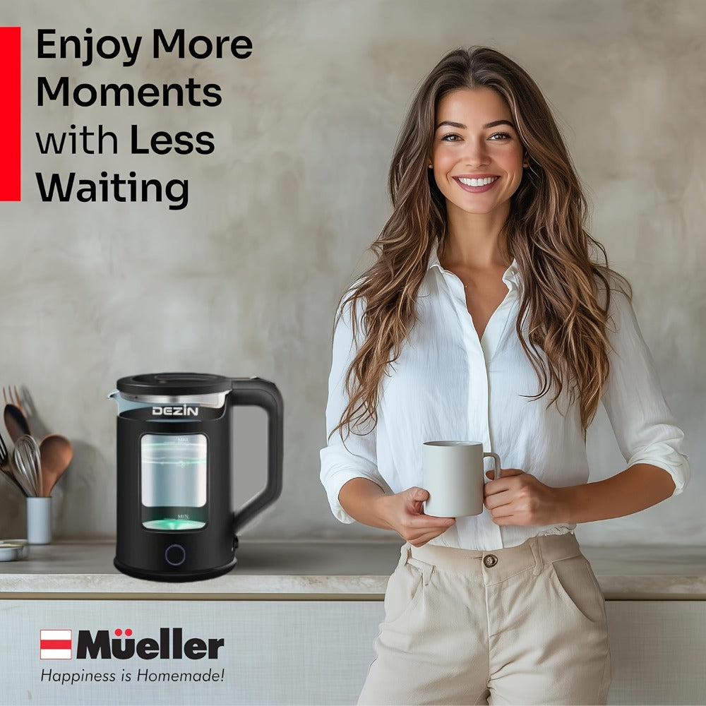 Glass Electric Kettle with Blue LED Light, 1.5L Borosilicate Glass Water Boiler, Auto Shut-Off & Boil-Dry Protection