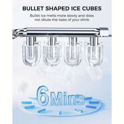 Portable Ice Maker Machine /Day - Countertop Ice Maker Makes 8 Ice Cubes in 6 Minutes, 2 Ice Sizes