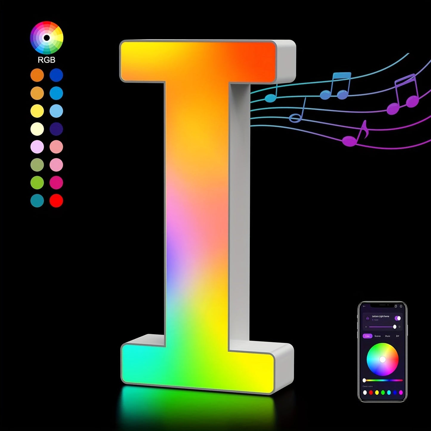 LED Letter Lights Music Sync – Colorful Flashing Marquee Alphabet Lights for Room Decor, Party, Bedroom, Festival & Camping
