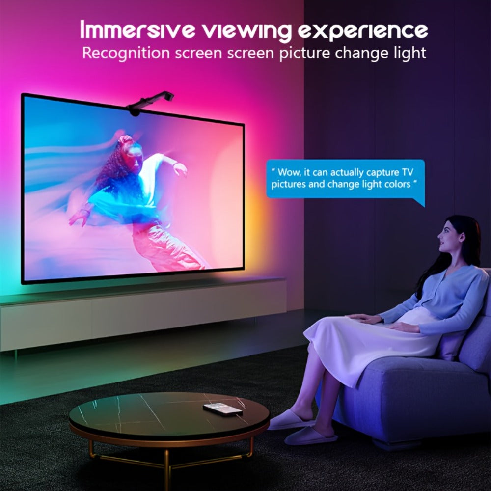 TV LED Backlight with Camera Screen Sync RGBW 5ft – Real-Time Color Matching USB Powered Ambient Bias Lighting for Smart TVs