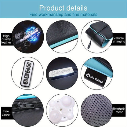 Black Shiatsu Neck and Shoulder Massage Pillow with Heat, 8 Kneading Rollers, 15-Minute Auto-Off and Home or Car Power